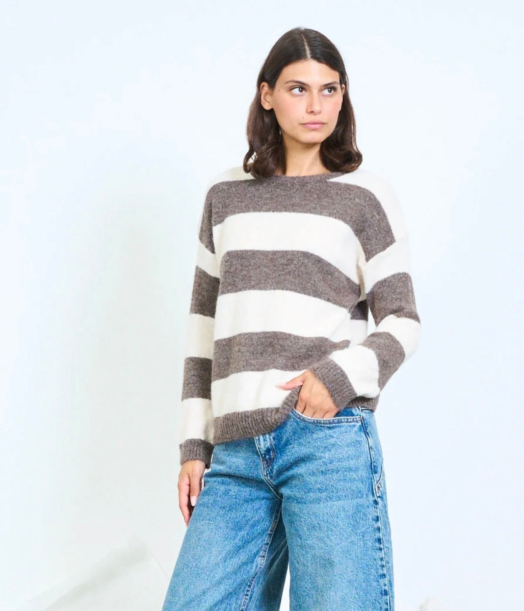 Lana wool contrast-striped Knit sweater