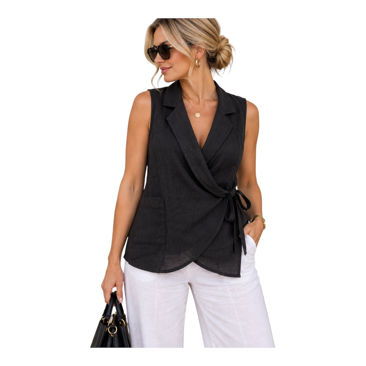 Pure Linen wrap Top for Women