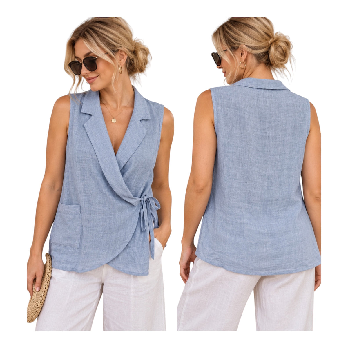 Pure Linen wrap Top for Women
