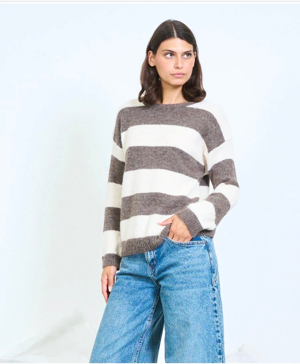 Lana wool contrast-striped Knit sweater