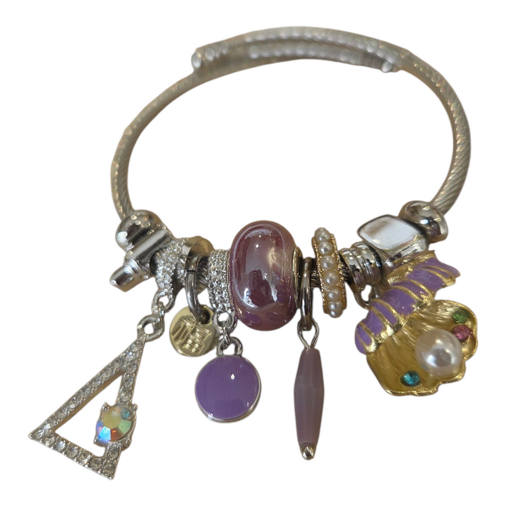Charm Armbänder Damenarmband aus Edelstahl – Gliederarmband mit Perlen und Kristall-Anhänger