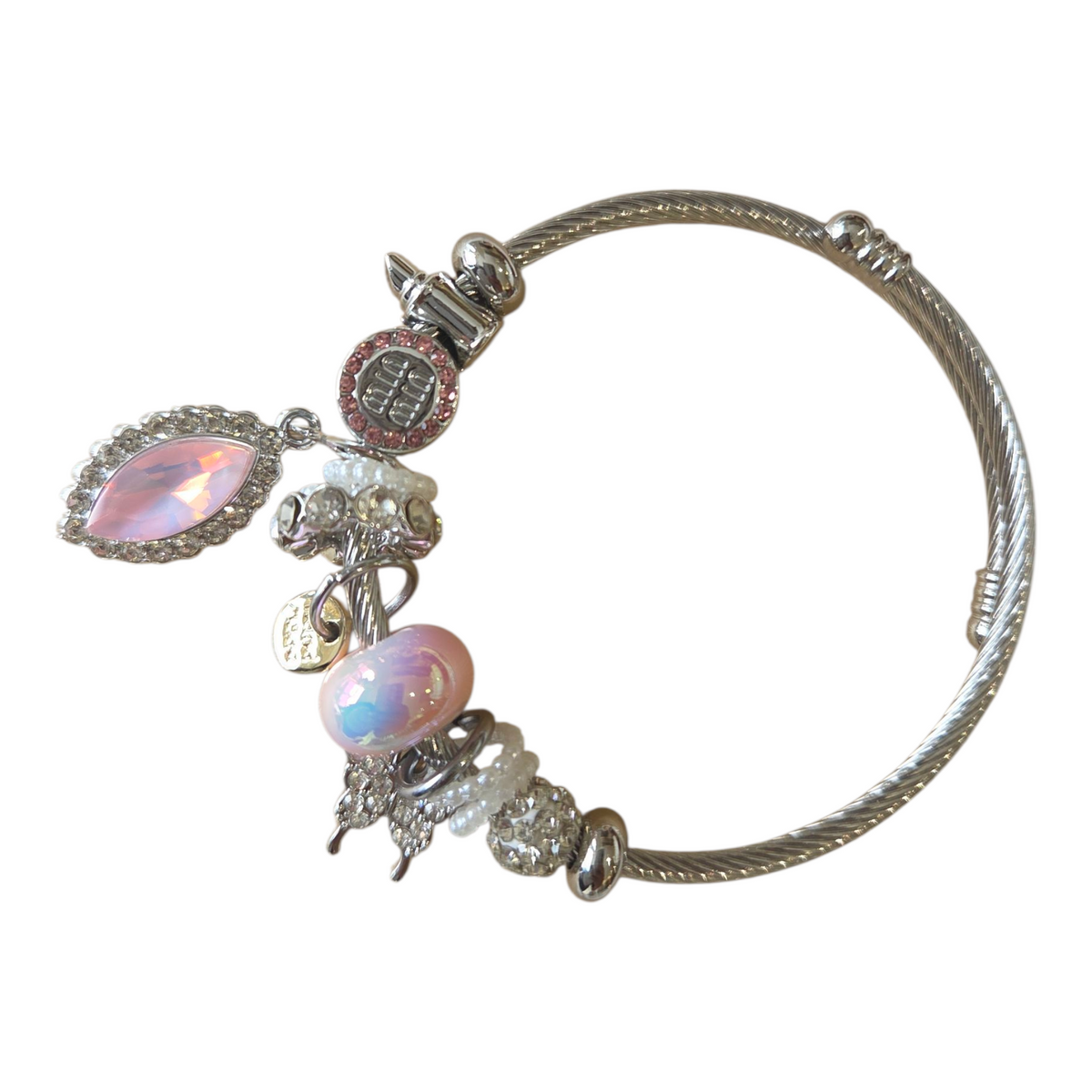 Charm Armbänder Damenarmband aus Edelstahl – Gliederarmband mit Perlen und Kristall-Anhänger
