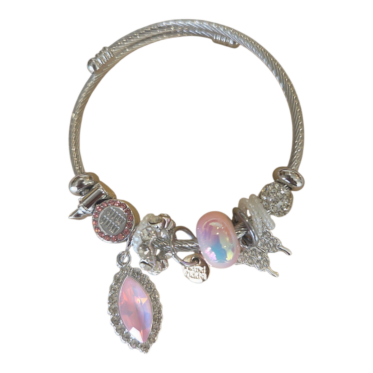 Charm Armbänder Damenarmband aus Edelstahl – Gliederarmband mit Perlen und Kristall-Anhänger