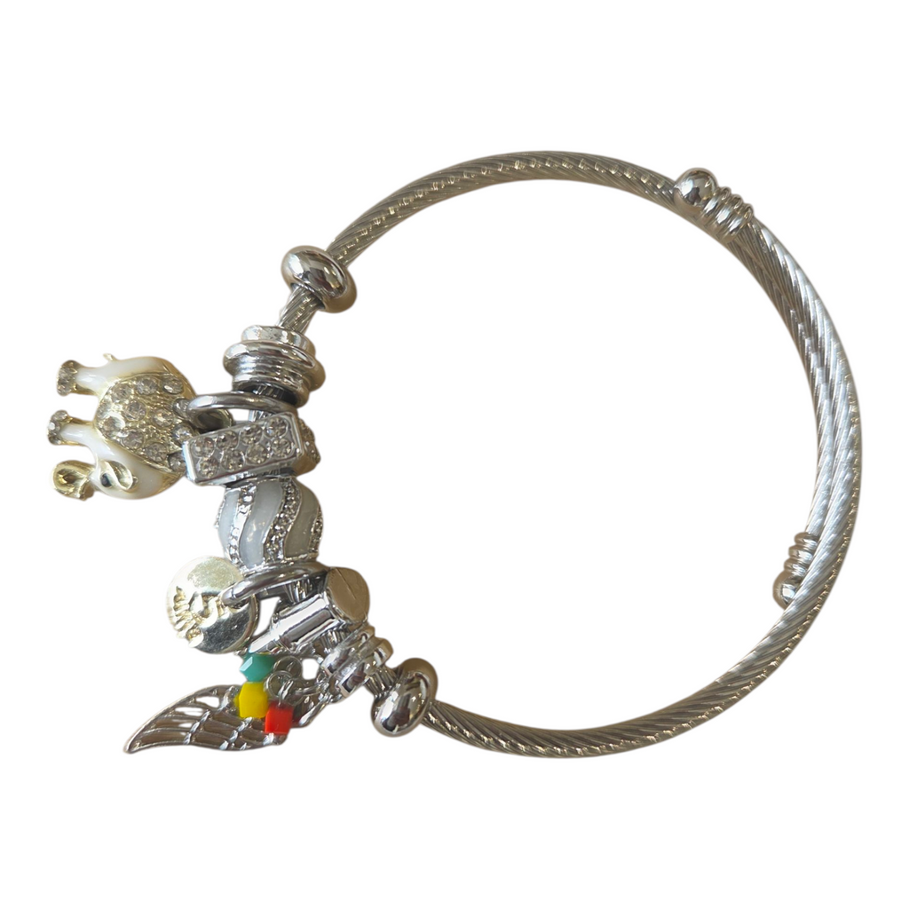 Charm Armbänder Damenarmband aus Edelstahl – Gliederarmband mit Perlen und Kristall-Anhänger