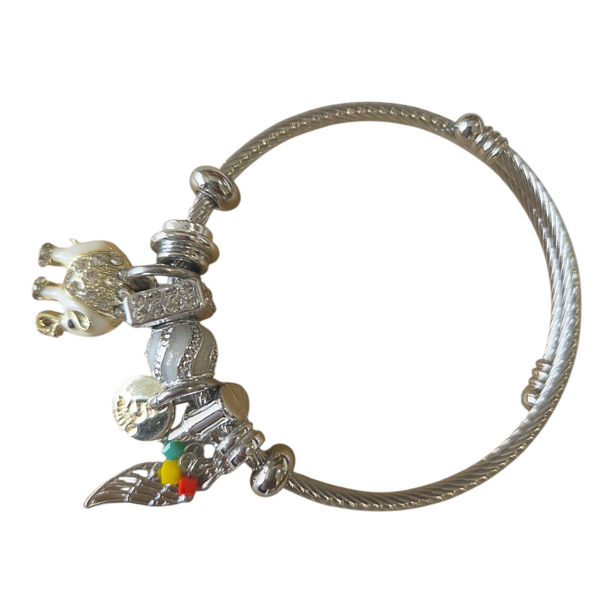 Charm Armbänder Damenarmband aus Edelstahl – Gliederarmband mit Perlen und Kristall-Anhänger
